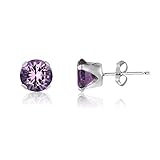 AMETHYST PURPLE 3MM Classic Brilliant Round Cut Cubic Zirconia (CZ) Sterling Silver Birthstone Stud Earrings/Ear Studs for Women Ladies Girls - 925 Sterling Silver. 3-AMET