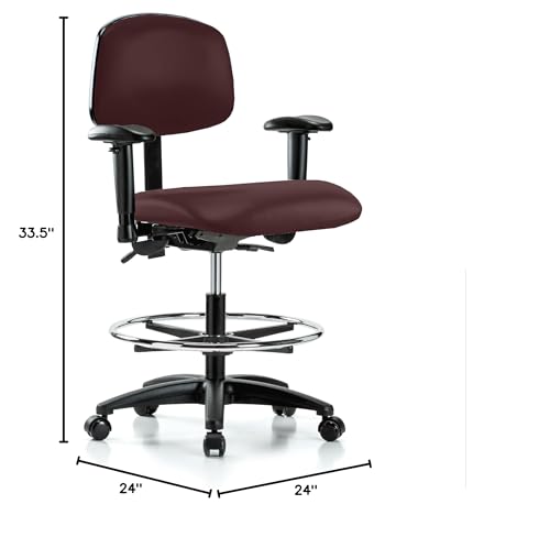 Image of Perch Multi-Task Office Chair with Adjustable Armrests and Foot Ring | Medium Bench Height 20-27 inch | Burgundy Vinyl