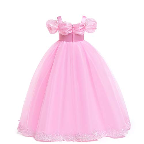 FYMNSI,Costume da cenerentola, da bambina, da principessa, per Carnevale, Cosplay, con spalle scoperte, con farfalla, in tulle, feste di compleanno, per 5-12 anni rosa + accessori. 7-8 Anni