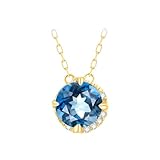 Ayoiow Gelbgold Kette 9K Runder Topas-Anhänger mit Diamant, Ketten Vergoldet für Freundin| 9K Gelbgold | Trendiger Modeschmuck für Cocktail