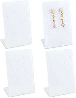 FINGERINSPIRE 6Pcs Acrylic L-shaped Earring Necklace Jewelry Display Stand (3.5x4.5x8.7cm) Table Top Boutique Slant Back Necklace Chain Pendant Display Stand Black & White & Clear