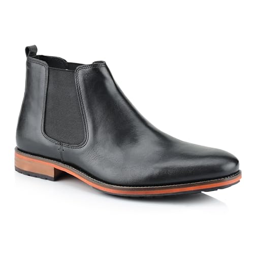 Silver Street London Men's Leather Argyll Chelsea Boot, Black, 7 UK