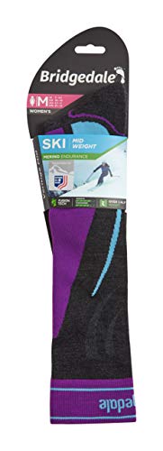 Bridgedale Meias femininas de peso médio para esqui - Merino Endurance Socks, grafite/roxo, P