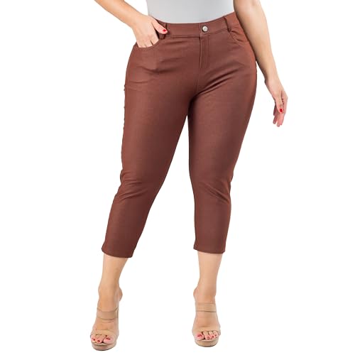 ICONOFLASH Women's Cotton 5 Pocket Bermuda Shorts No Muffin Top Pull On Knee Length Jeggings Stretchy Jean Leggings4