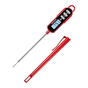 Lonicera Digital Cooking Thermometer for Bread Baking, Food and Water Temperature Measurement. Waterproof and Long Stem with Meat Temp Guide, Display with Backlit (Red)