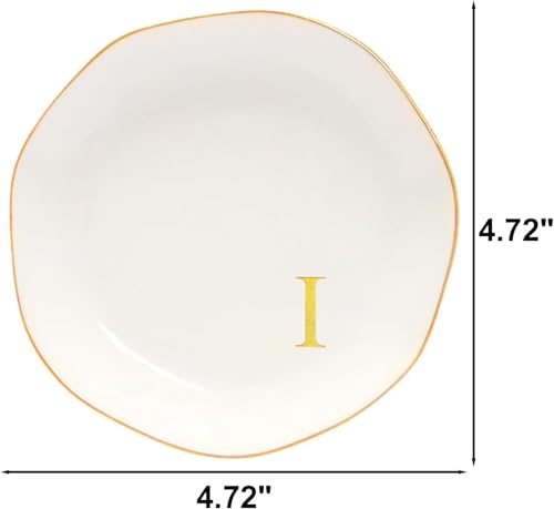 Image of Ceramic Jewelry Tray Initial Ring Dish Personalized B-Monogrammed Engagement Wedding Gifts, for Birthday Mother's Day Christmas for Women, Ceramic White 4.75 inch (I)