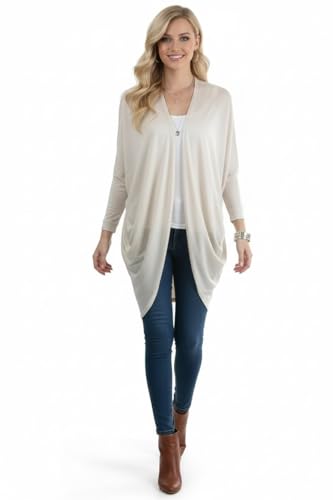 Image of ToBeInStyle Womens Open Front Long Sleeve Lightweight Asymmetrical Draped Cardigan with Side Pockets