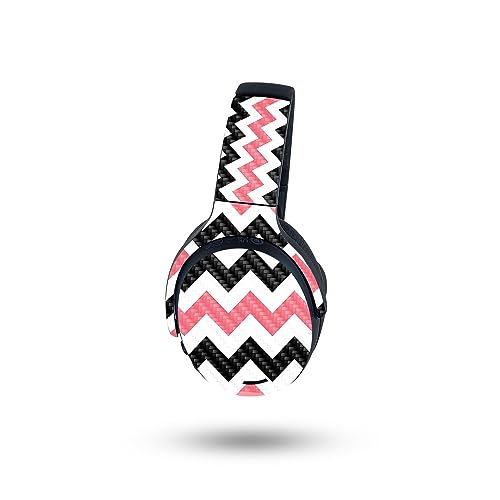 Image of MightySkins Carbon Fiber Skin Compatible with Skullcandy Crusher ANC 2 - Black Pink Chevron | Protective, Durable Textured Carbon Fiber Finish | Easy to Apply
