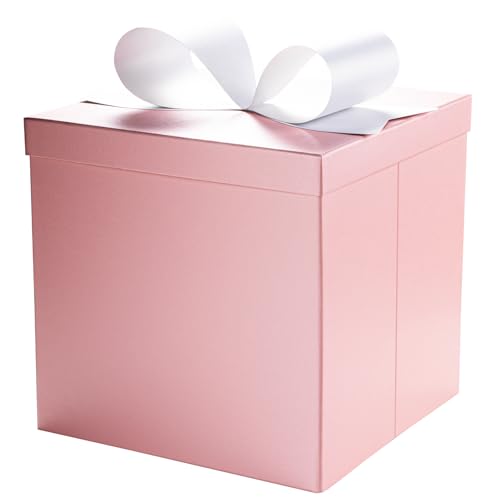 LaRibbons Large Gift Boxes with Lids, 10x10x10 Inches Pink Square Foldable Gift Boxes for Valentine's Day, Birthday, Wedding, Baby Shower, Party, All Occasion