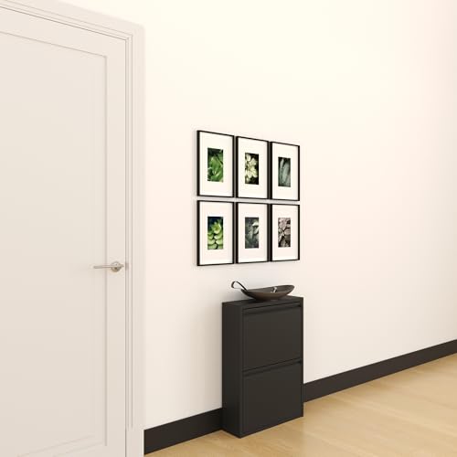 furni24 Schuhschrank Schmal – Platzsparender Metall-Schrank mit Magnetklappen, Platz für 4-6 Paar Schuhe, Robuster Hoher Schuhschrank, Wandmontierbar und Vormontiert - 2 Klappen, Schwarz