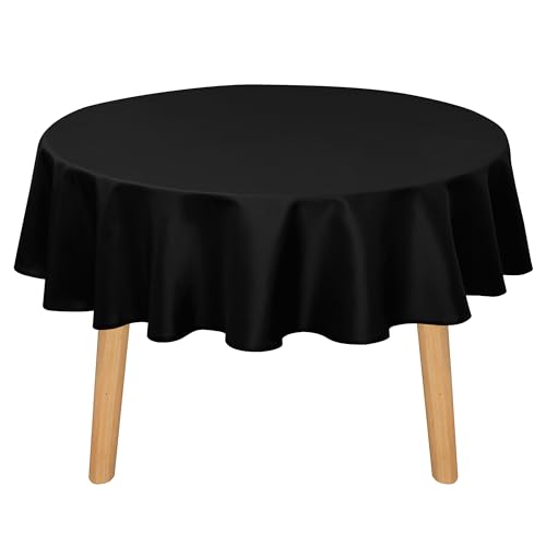 DWCN Round Tablecloth 120 Inch - Waterproof & Stain Resistant Spillproof Washable Polyester Fabric for Dining Room Kitchen, Dining, Party, Weddings and Restaurants, Black
