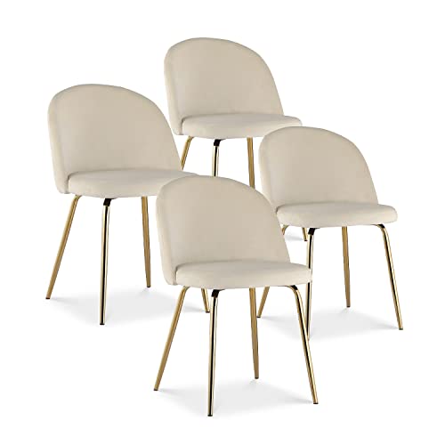 INTENSE DECO Lot de 4 chaises Cecilia Velours Beige Pieds Or