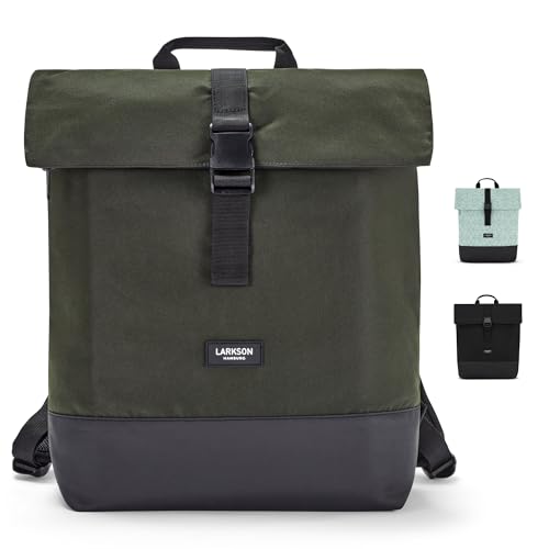 LARKSON Rucksack Damen & Herren Dunkelgrün - Tammo - Rolltop Daypack für Arbeit Uni Fahrrad - Backpack mit 16 Zoll Laptop Fach - Rückenpolsterung & Wasserabweisend