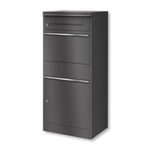 Metzler® boîte à Colis extérieure avec Compartiment Lettres et Serrure cylindrique Gris métallisé DB 703 – Grande capacité Format DHL M, Montage sur Pied Facile, 10 Ans pièces Bispo