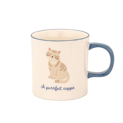 Sass & Belle Purrfect Cuppa Mug Cute Cat Design Tea or Coffee Cup Gift Sass and Belle Novelty Design Mug for Her Gift for Mum Him Women Tea Lovers