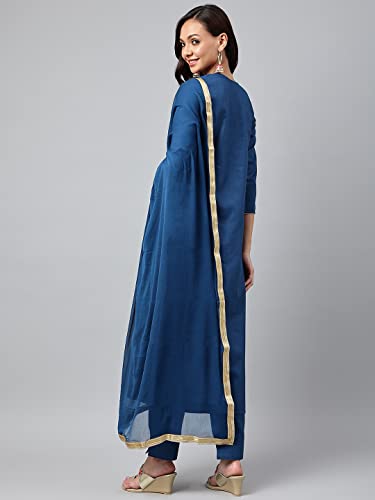 Image of ANNI DESIGNER Women's Cotton Blend Kurta with Pant & Dupatta