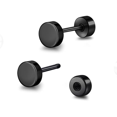 TitanHeart Hypoallergenic Titanium Screw Back Flat Back Dot Stud Earrings 3mm-5mm Simple Classic Helix Tragus Cartilage Earlobe Stud Earrings for Women Men(Black,5mm)