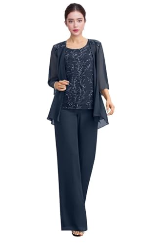 3 Piece Chiffon Square Neck Ankle-Length Mother Of The Bride Pantsuits With Applique Mon2312023