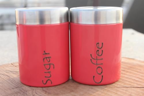 Image of Tea Sugar Containers Set of 2 - Steel Container for Storage - Tea Sugar Jar (Coffee Sugar(Pink))