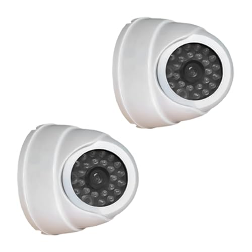 Gramigg Cámara de seguridad falsa realista con luz LED intermitente para uso en interiores y exteriores, vigilancias alimentadas por pilas, seguridad falsa