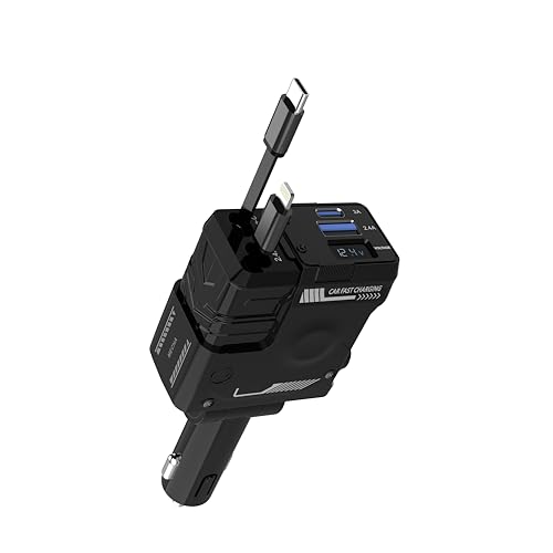 Retractable Car Charger 66W USBC Charger 4 in 1 Fast Charging Car Accessories, Trip Essentials for iPhone 16/15/14/13/12/11