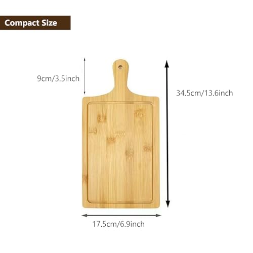 Tabla de cortar de bambú rectangular con mango 34.54x17.53 cm pequeña para cocina, bandeja para servir queso, pan y pizza miniatura 2