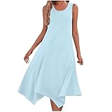 Sruiluo Sleeveless Tank Dress for Women Round Neck Fashion 2025 Summer Handkerchief Hem Flowy Vacation Casual Sundresses Light Blue
