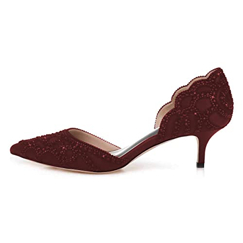 Image of XYD Women's Pumps, Elegant Pointed Toe, D'Orsay Kitten Low Heels, Rhinestone Studs, Slip-On Satin Shoes for Wedding