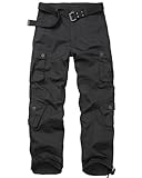 Black Cargo Hiking Pants Men's Cotton Tactical Work Trousers with 8 Pockets for Outdoor Wild Travel Casual Size 34