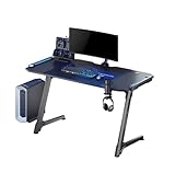 Ultradesk Space XXL - Escritorio para Juegos con LED - Mesa Ancha con Revestimiento de Carbono - Estación de Juegos con Gancho para Auriculares Bandeja para Cables Alfombrilla de Ratón XXL - Azul