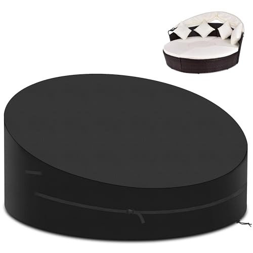 PATIO PLUS Sonneninsel Abdeckung Wasserdicht 420D Oxford mit Kordelzug Rund Winterfest UV-Beständiges Schutzhülle 165x50/90cm, schwarz