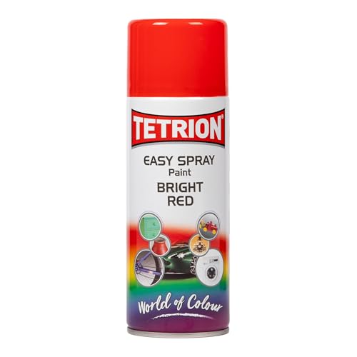 Image of Tetrion Easy Spray Paint - Bright Red 400ml - Acrylic Spray for Wood, Metal, Plastic, Ceramic & More - Smooth, Vibrant Finish, Long Lasting - Indoor & Outdoor Use, 13.5 Oz