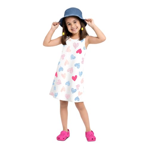 Image of YouGotPlanB Girls 100% Cotton A-Line Printed Dress | Above Knee Length Summer Frock | Soft & Breathable Casual Wear for Girls (Ages 3-14 Years)
