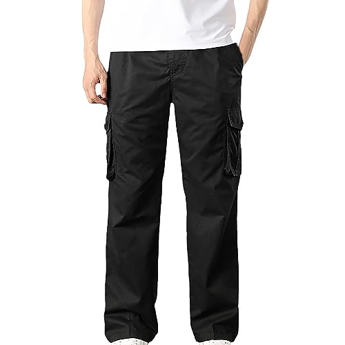 Pantalones cargo para hombre negros holgados cintura elástica pantalones chinos de senderismo largos pantalones de montañismo cómodos pantalones casuales multibolsillos lisos rectos para hombre