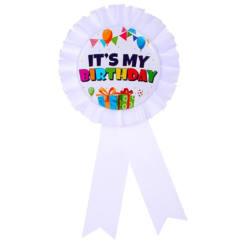 It's My Birthday Tinplate Badge Black & White Happy Birthday Badge Pins Pink Birthday Ribbon Satin Pin for Women Men Blue Happy Birthday Party Button Pins for Party Decorations(Birthday pin white) by KEGUMINGX - Used condition - Image 7