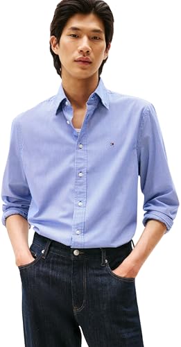 Tommy Hilfiger Uomo Camicia Flex Poplin Micro Gingham Regular Fit, Multicolore (Wedge Blue/Check), XS