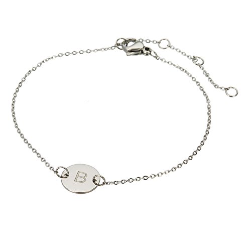 Image of HUAN XUN Stainless Steel Engraved Initial Bracelet Adjustable, 7.87 inch