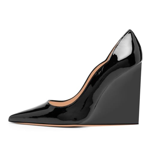 miss left Women Classic Wedge Heel Pumps Closed Pointed Toe Slip On High Heels Ladies Versatile Office Party Shoes Size 4-16 US2