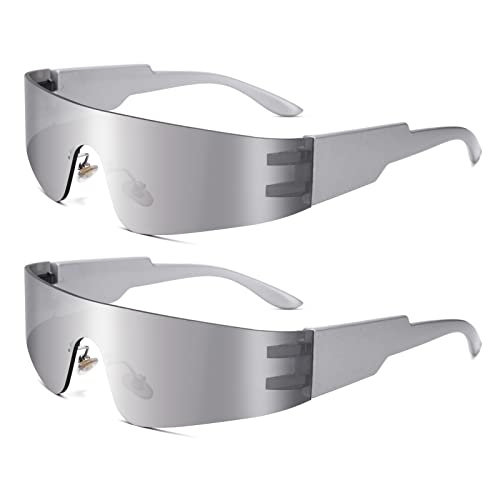 Image of COASION Wrap Around Sunglasses for Women Men Trendy Rimless Futuristic Shades Y2k Shield Flat Top Fashion Eyeglasses
