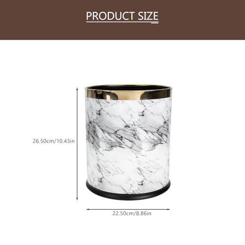 Corbeille à papier pour bureau compacte et stable style marbre blanc chic - 2