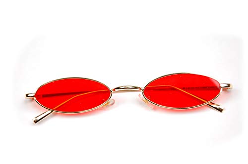 Mmhdz Vintage Gafas de sol pequeñas con marco de metal ovalado Colores de caramelo (rojo)