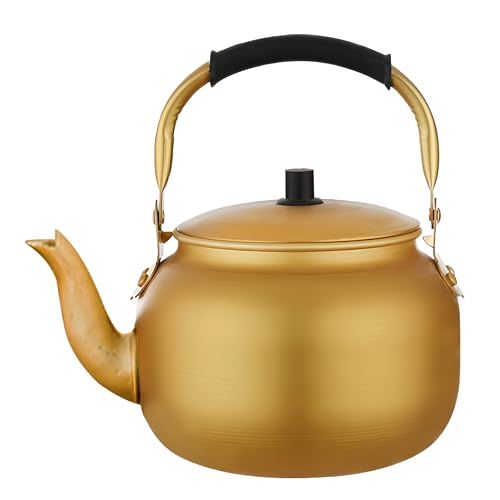 ケットル やかん 大容量 ケトル アルミニウム 広口 ガス火/直火対応 お手入れが簡単 絶縁ハンドル,ティーポット、ライスワインポット、ワインウォーマー、ホットミルク、熱湯 (イエロー,2L)