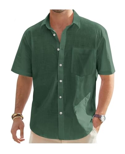 Chemise en lin homme manches courtes anti transpirante coupe casual été avec poche