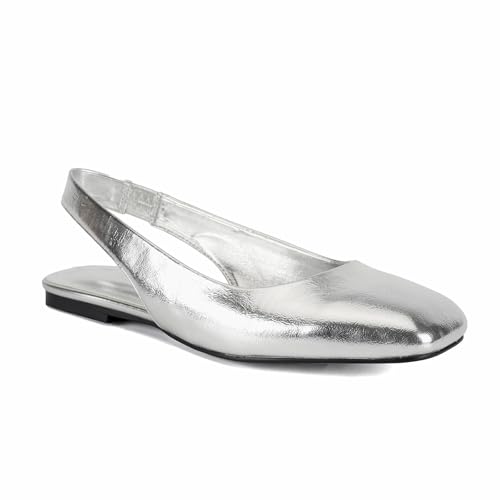 Women Metallic Gold Square Toe Slingback Flats Shoes Comfort Slip On Casual Office Pumps Shoes