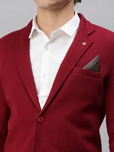 Image of SHOWOFFFF Men Solid Single Breasted Casual Blazer | Notched Lapel Full Sleeves Cotton Blazer for Mens | Slim Fit Regular Length Blazer for Men's