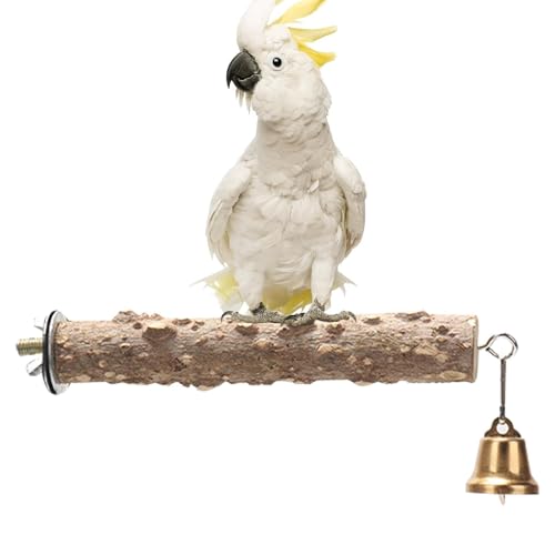 Perchoirs Naturels pour Oiseaux - Support De Broyage en Bois De Poivrier Naturel avec Clochette | Accessoires pour Cage à Oiseaux - pour Calopsittes Conures Poulets Intérieur Patio Hamac Fenêtre Cour