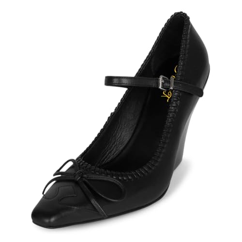FOWT Women Elegant Bow Knot Single Strap Mary Jane Pumps Square Toe Special Chunky High Heel Adjustable Buckle Prom Evening Dress Date Shoes Size 4-16 US2