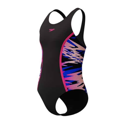 Speedo Girls Hyperboom Splice Muscleback Swimsuit Swimming Costume Anthracite/Margarita Pink Size 9-10 Years