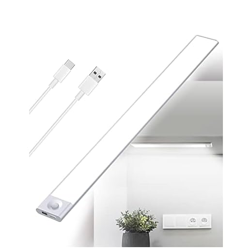 Barra LED Cocina Sensor Movimiento Recargable, 40cm 72LED Regulable Luz Armario USB C Regleta LED Bajo Mueble Recargable Luz Escalera Interior Pilas Luz Estanteria LED Sin Cable Luz Noche Sin Enchufe