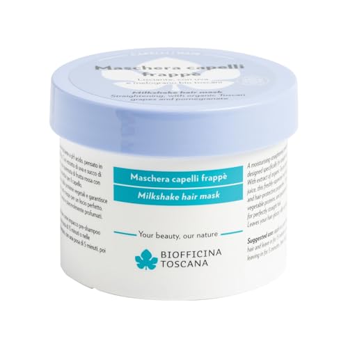 Biofficina Toscana maschera capelli lisciante Frappè, 200 ml – Maschera capelli lisci a pH acido – Con uva e melograno bio toscani ad azione anti-crespo